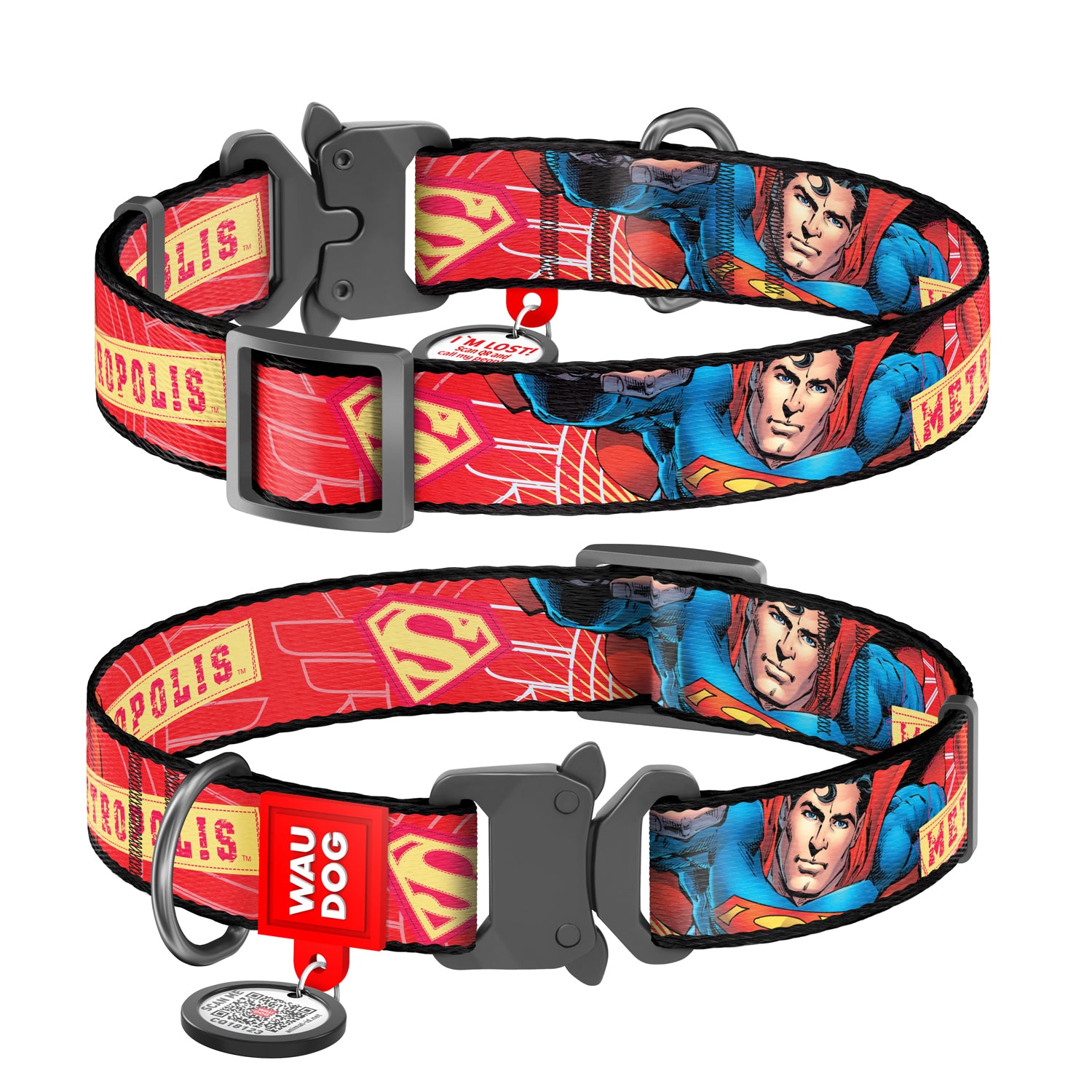 طوق نايلون للكلاب من WAUDOG مزود بجواز سفر برمز الاستجابة السريعة، "Superhero-0020-2010"