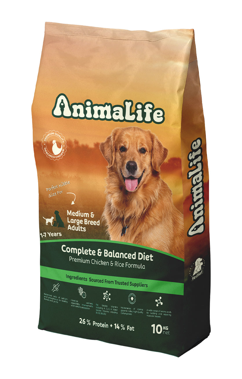 AnimalLife Medium/Large Breeds Adult Dogs (1-7 Years) Dry Dog Food, Chicken Flavor, 10 KG