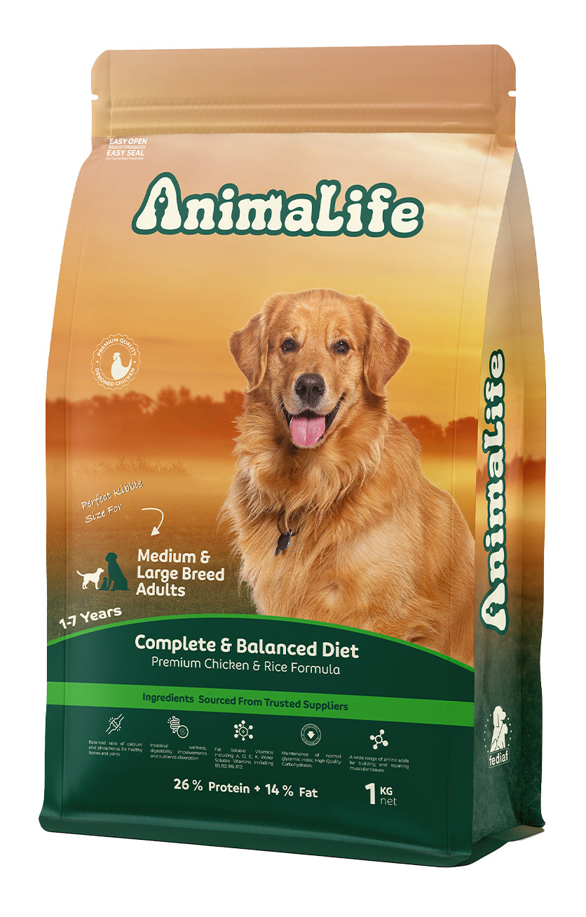 Animal Life Medium/Large Breeds Adult Dogs (1-7 Years) Dry Dog Food, Chicken Flavor, 1 KG