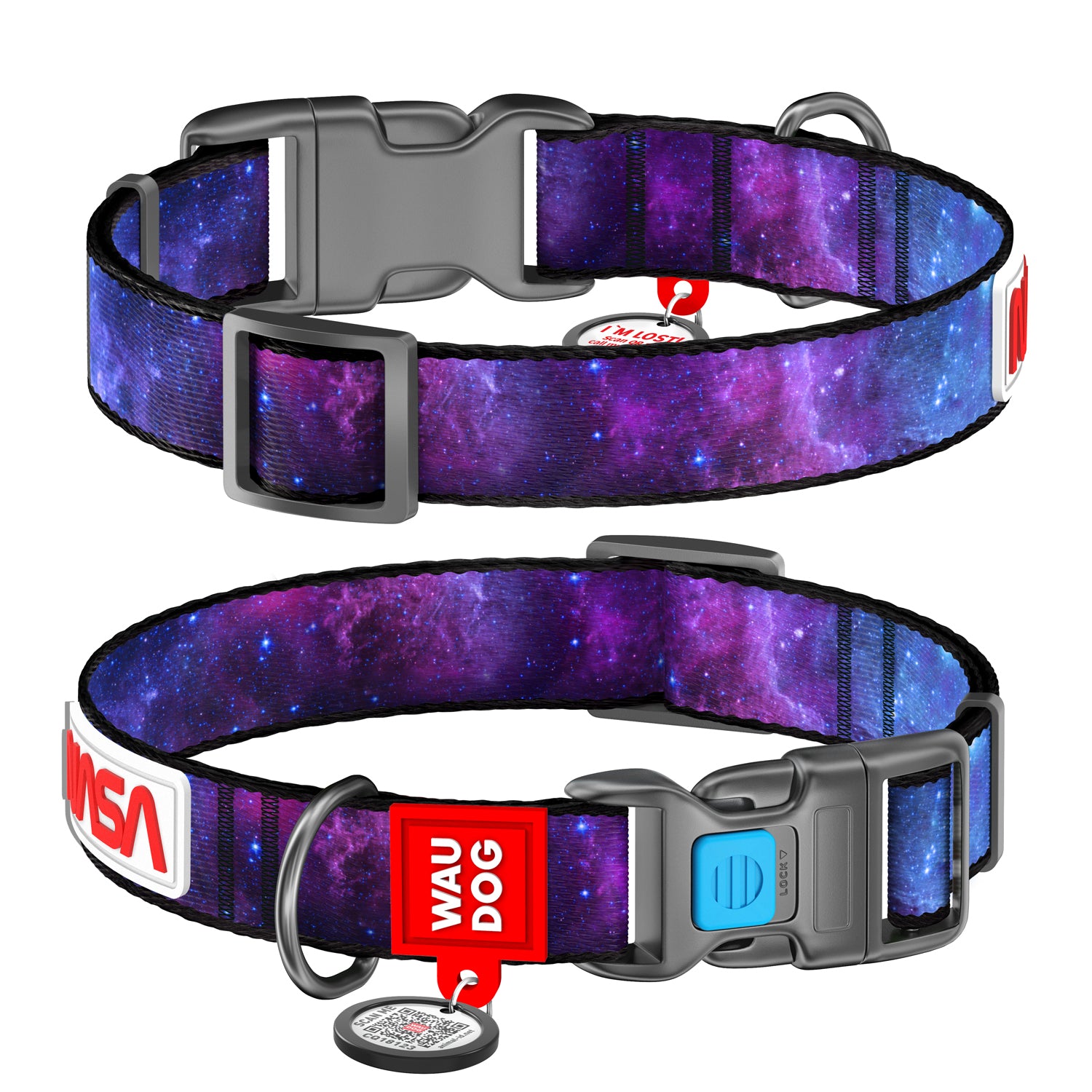 طوق نايلون للكلاب من WAUDOG مزود بجواز سفر برمز الاستجابة السريعة، "NASA 21"- 4503-0148