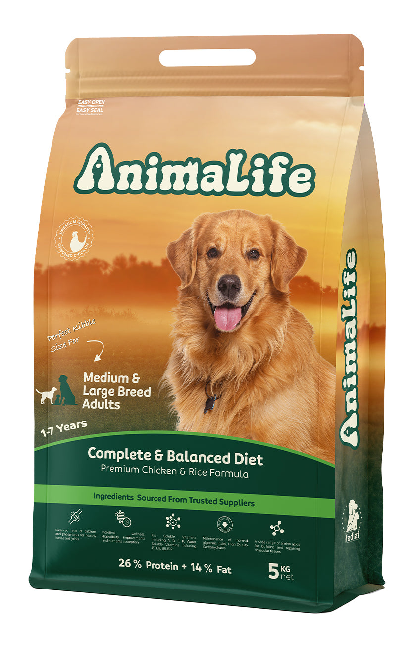 Animal Life Medium/Large Breeds Adult Dogs (1-7 Years) Dry Dog Food, Chicken Flavor, 5 KG