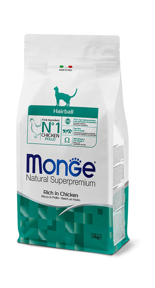 MONGE Super Premium Hairball Chicken Cat Dry Food 1.5kg