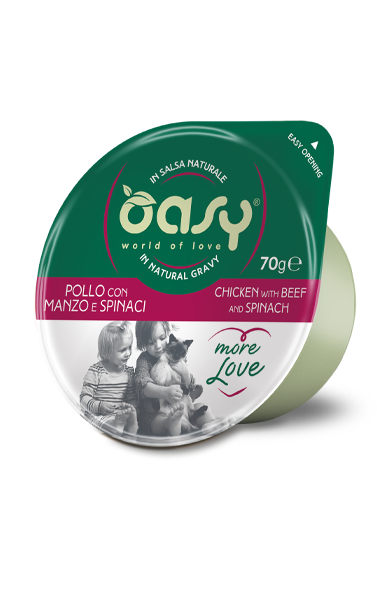 Oasy Wet PetFood for Adult Cats MORE LOVE • Chicken with Beef and Spinach 70 g