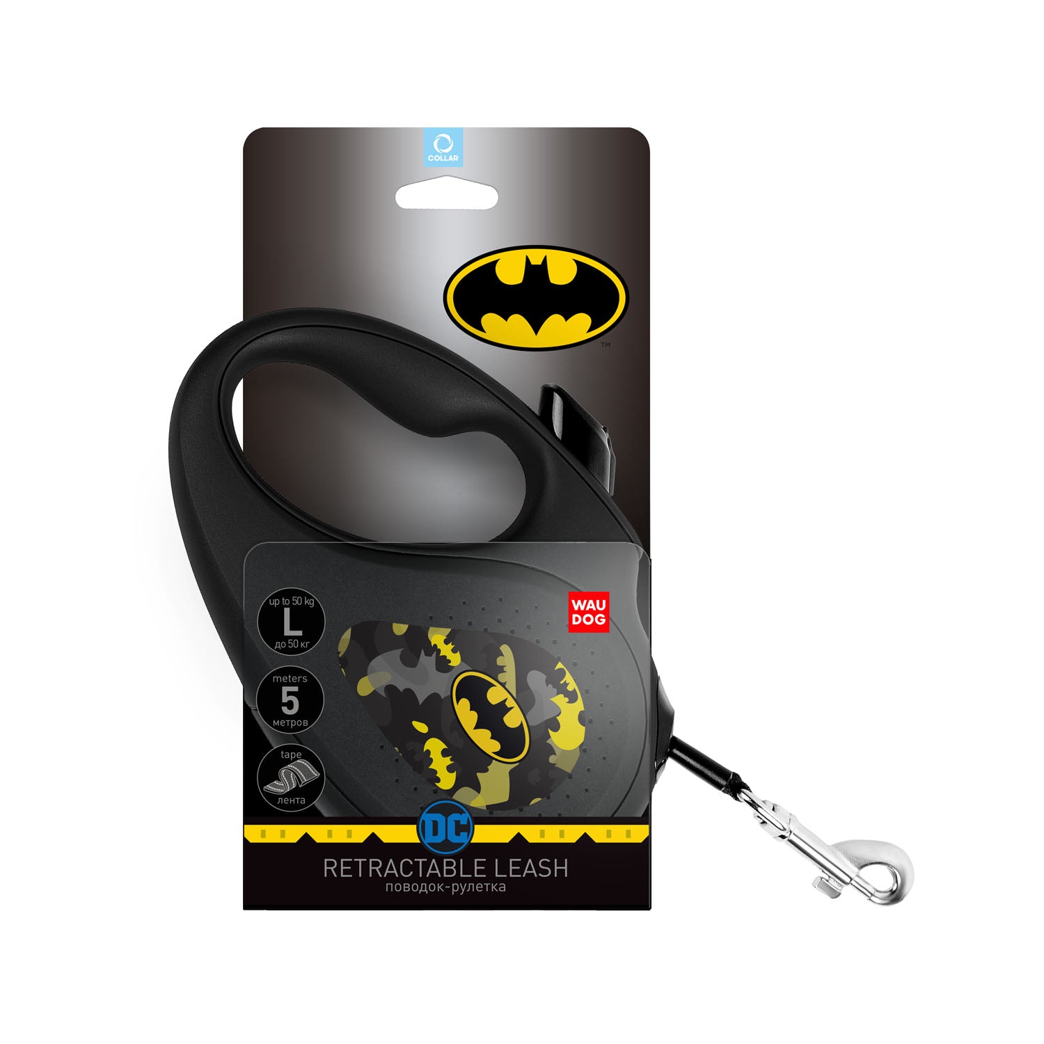 مقود كلاب قابل للسحب من نوع WAUDOG R-leash، بنمط "باتمان" - 8126-1006