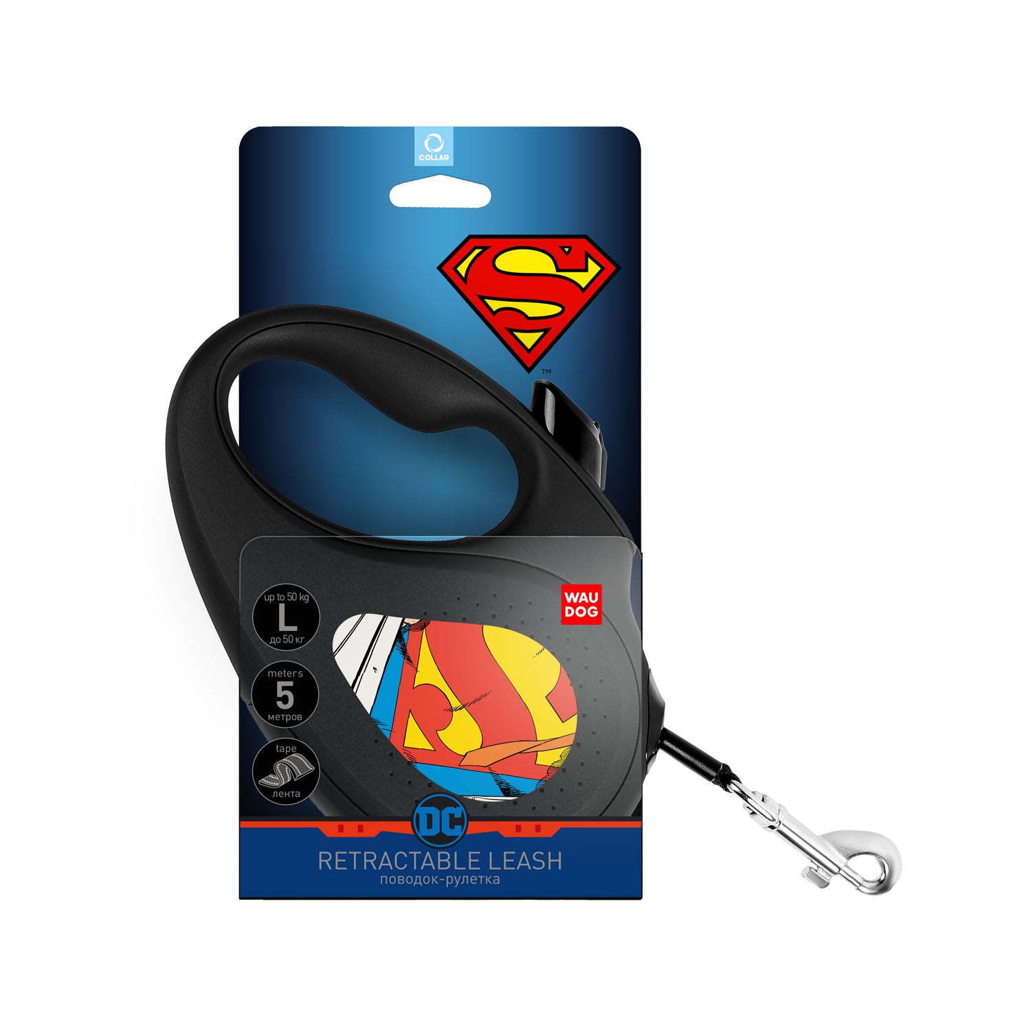 طوق كلاب قابل للسحب من WAUDOG R-leash، "سوبرمان هو البطل" -8126-1008