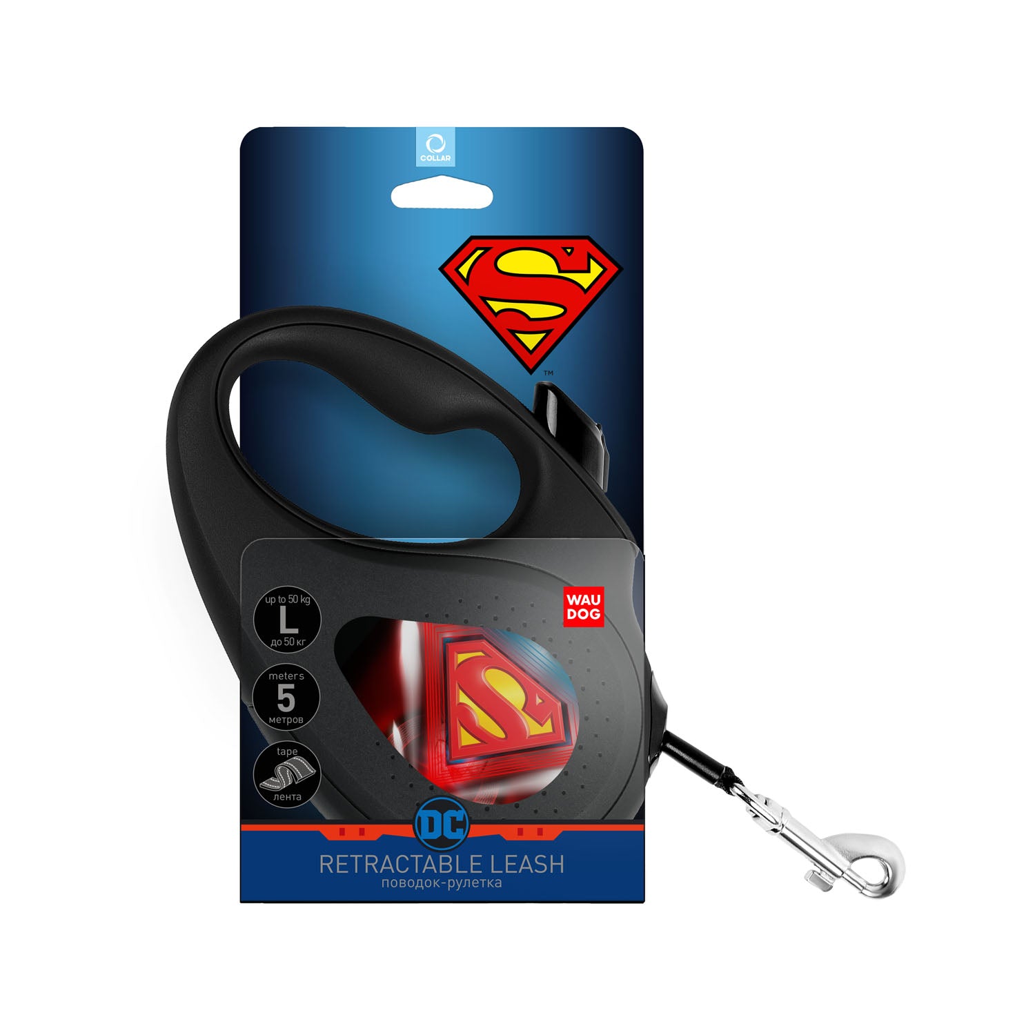 طوق كلاب قابل للسحب من WAUDOG R-leash، بشعار "سوبرمان" -8126-1012