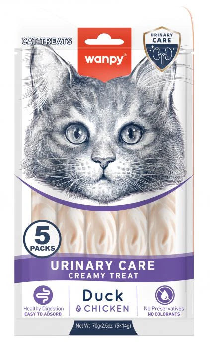 Wanpy Medicated Creamy Duck & Chicken Treats for All Cats 70 g (5*14g)