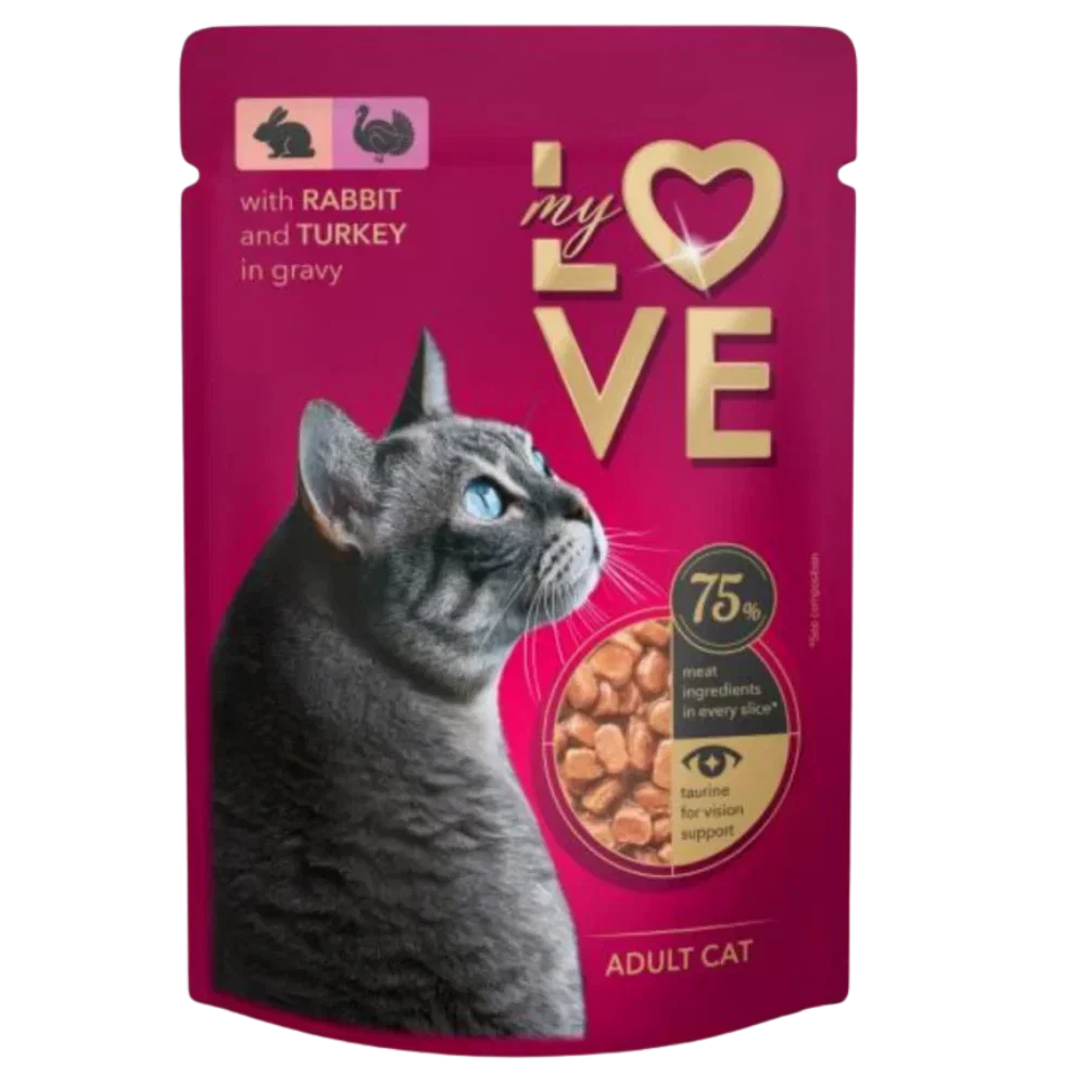 My Love Wet Food For Adult Cat With Rabbit & Turkey In Gravy 85g