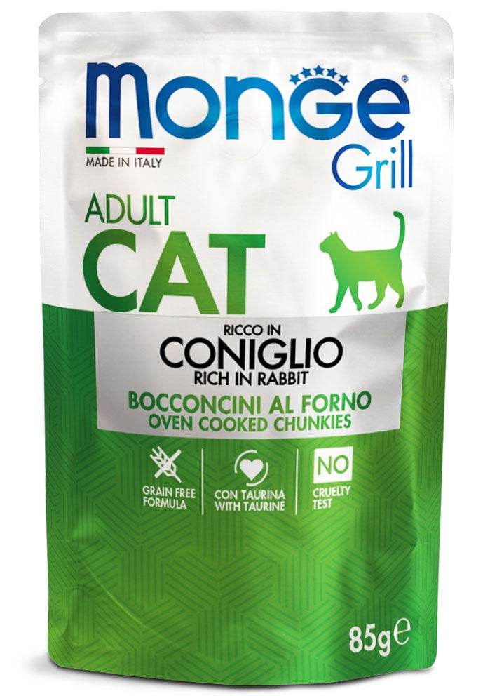 MONGE Grill Chunks Jelly Rabbit Cat Wet Food Pouch 85g