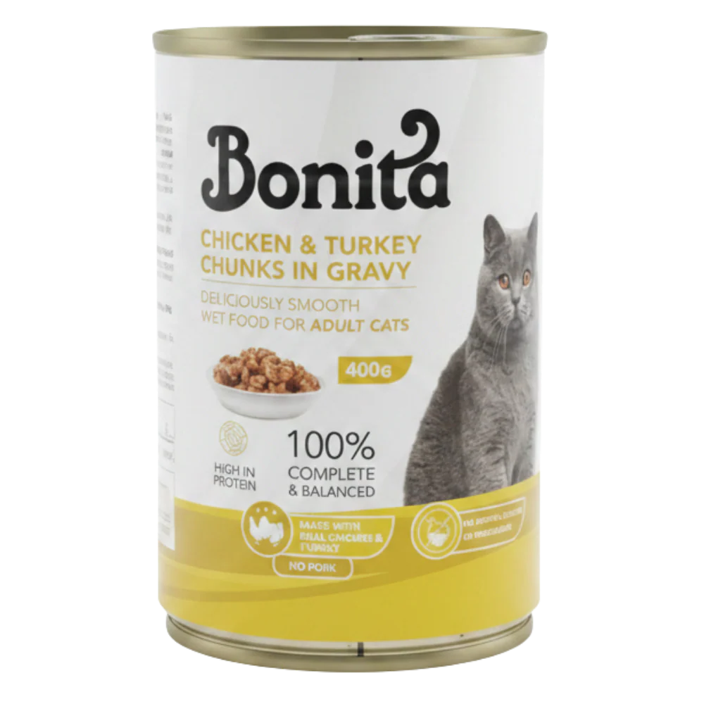 Bonita Wet Food Chicken & Turkey Chunks In Gravy 400 G