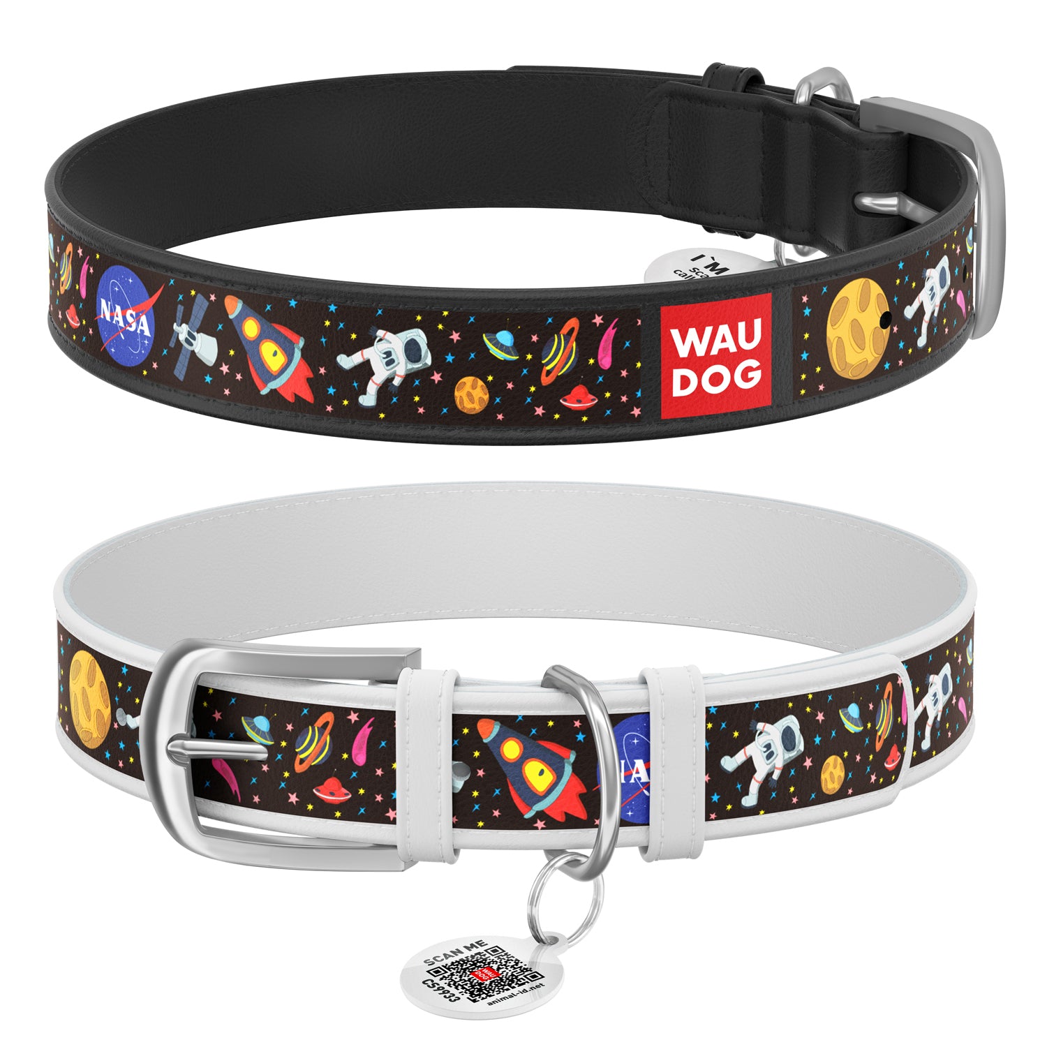 WAUDOG Nylon dog collar with QR-passport, "NASA" - 5119