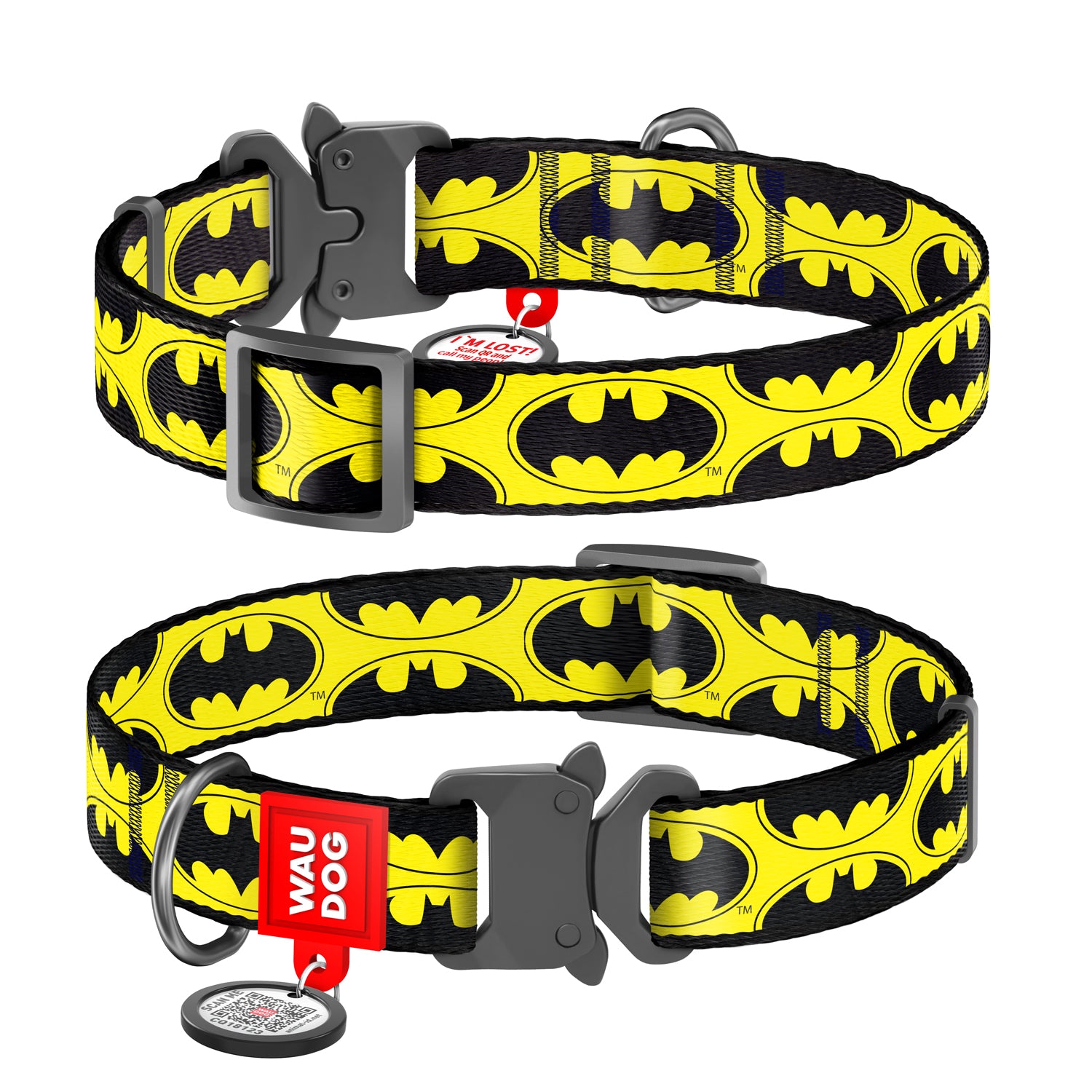 WAUDOG Nylon dog collar with QR-passport, "Batman logo"-0020-2001