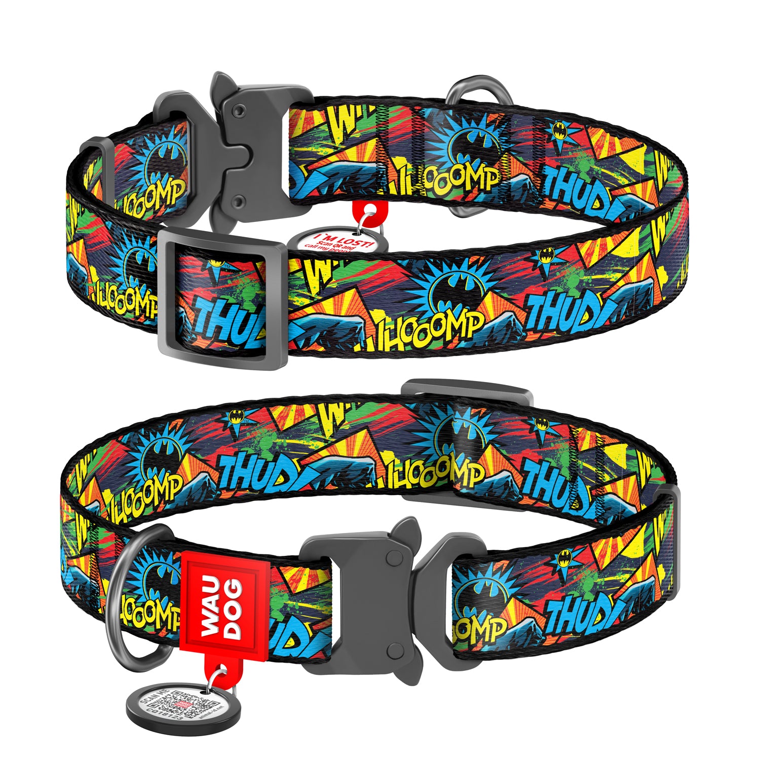 WAUDOG Nylon dog collar with QR-passport, "Batman bright" - 0020-2003