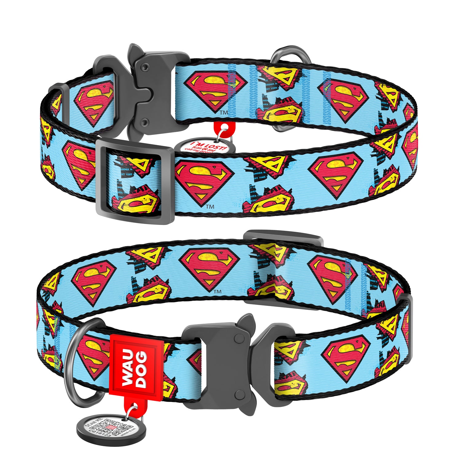 WAUDOG Nylon dog collar with QR-passport, "Superman"-0020-2005