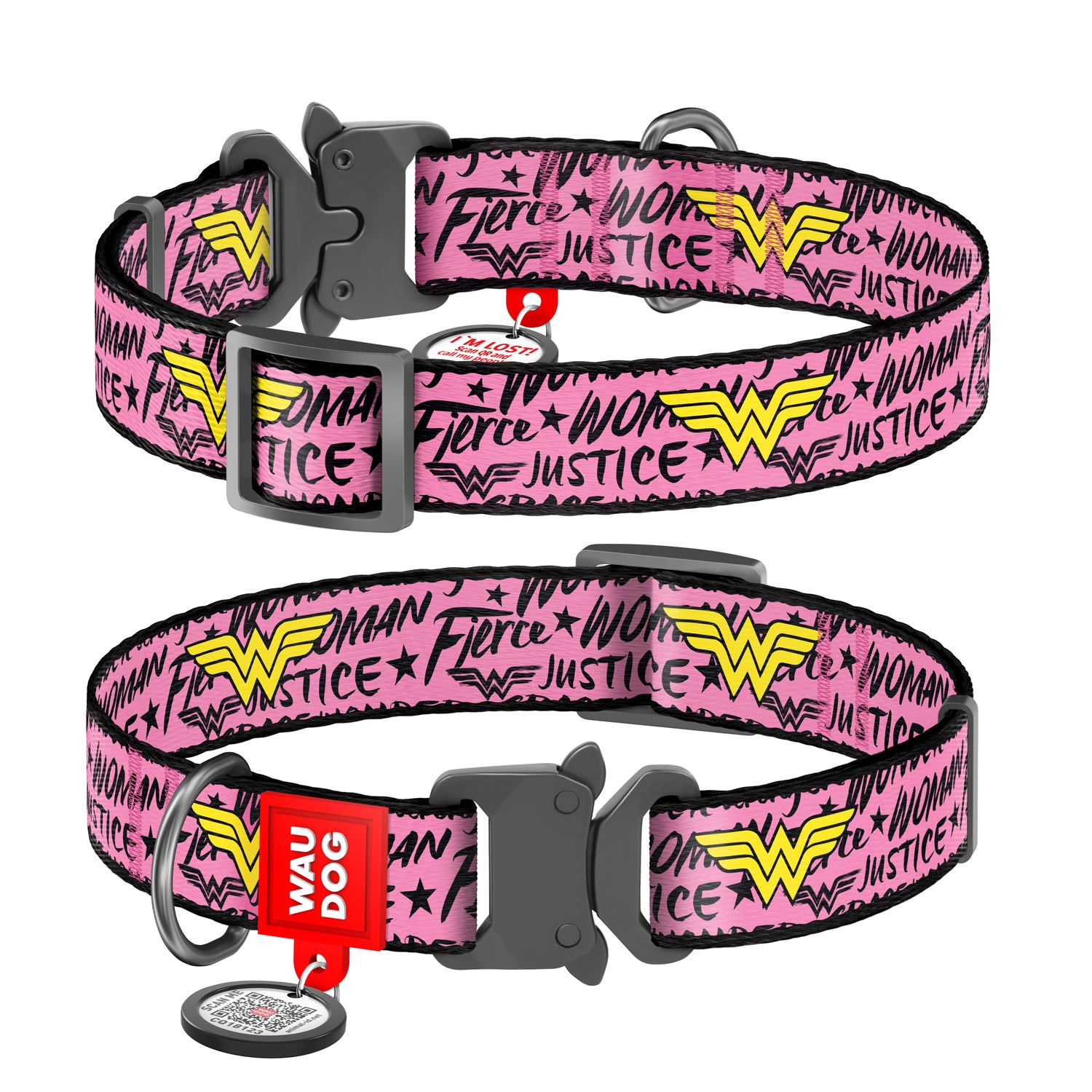 WAUDOG Nylon dog collar with QR-passport, "Wonder Woman" -0020-2007