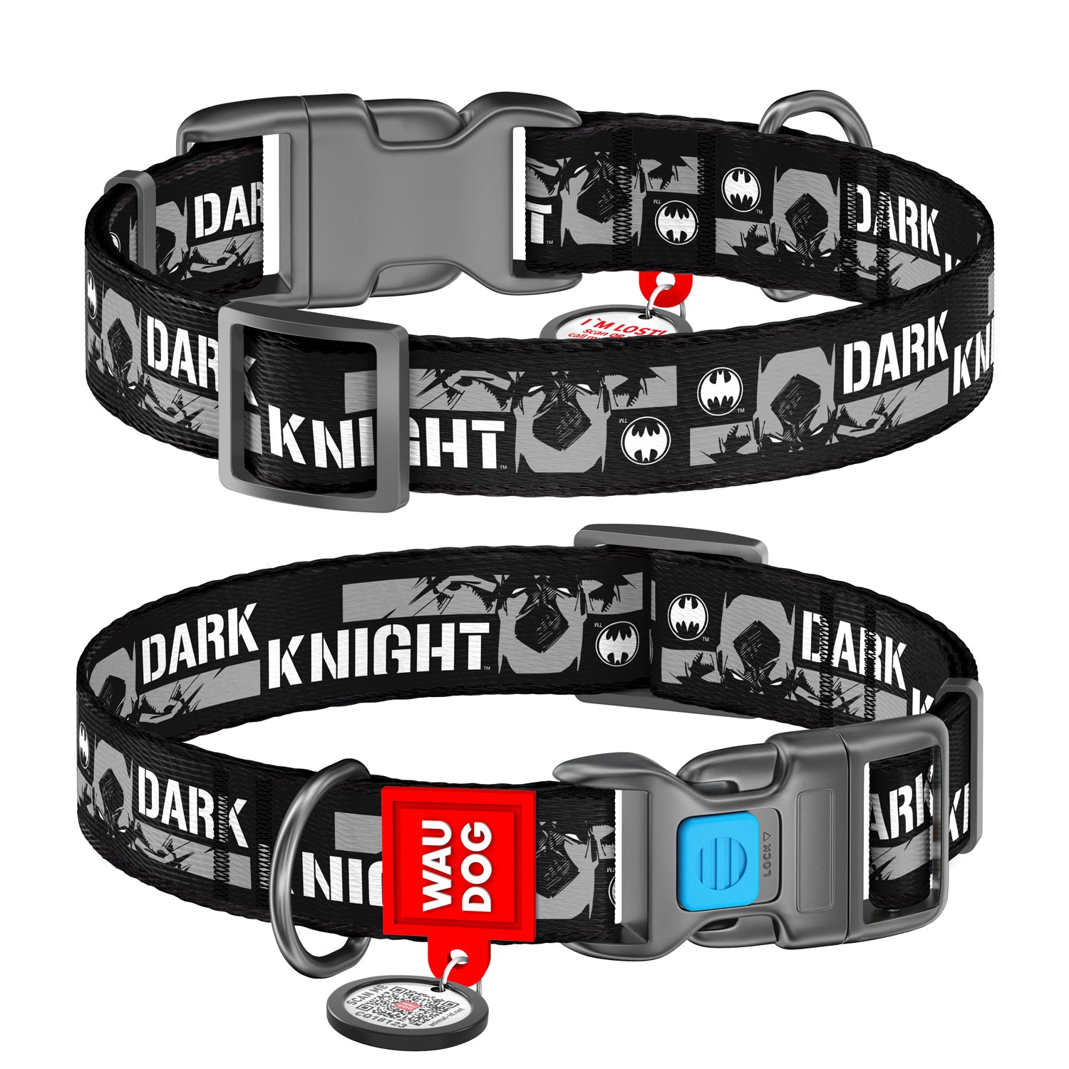 WAUDOG Nylon dog collar with QR-passport, "Dark knight " - 0026-2011