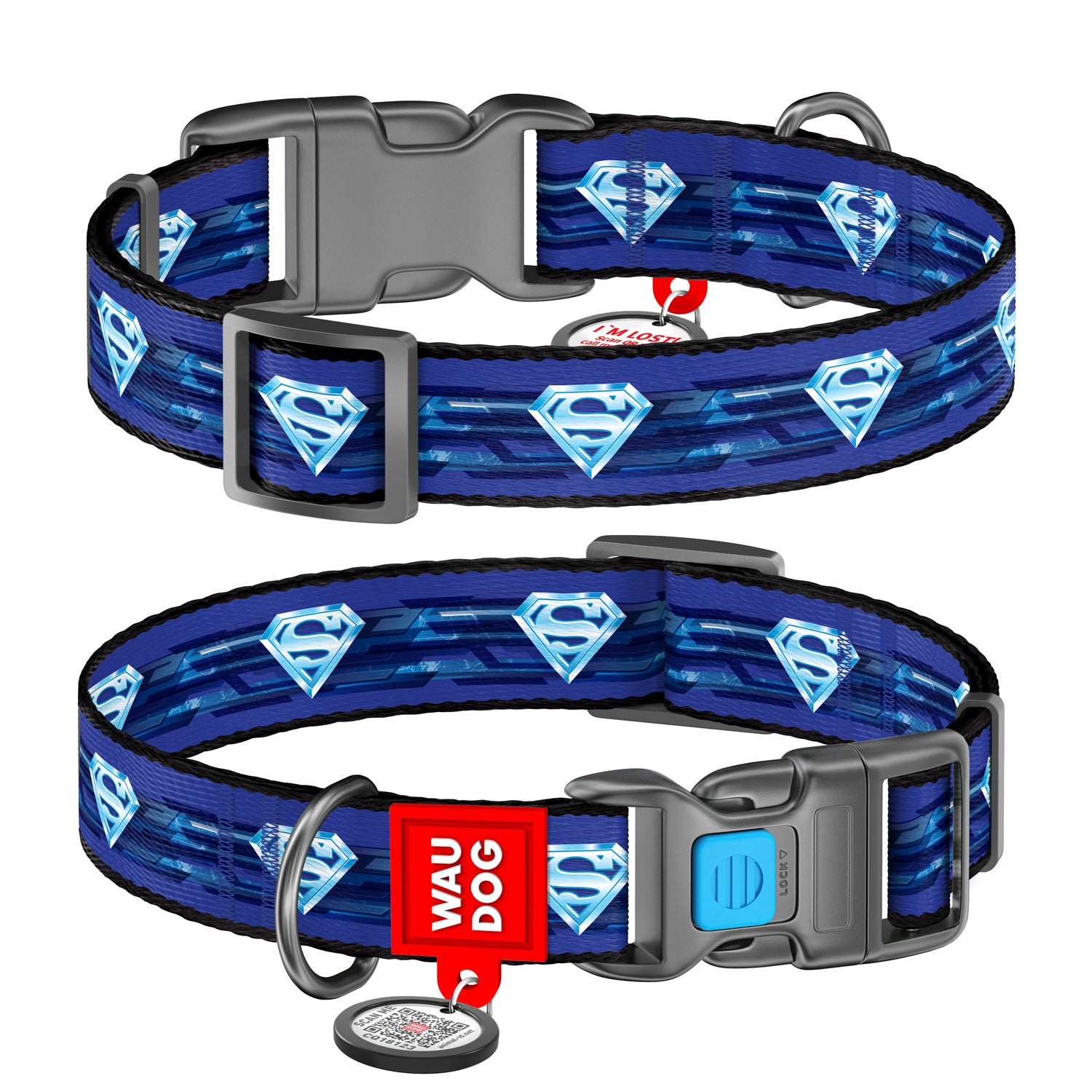 WAUDOG Nylon dog collar with QR-passport, "Superman 1"  - 0020-2013