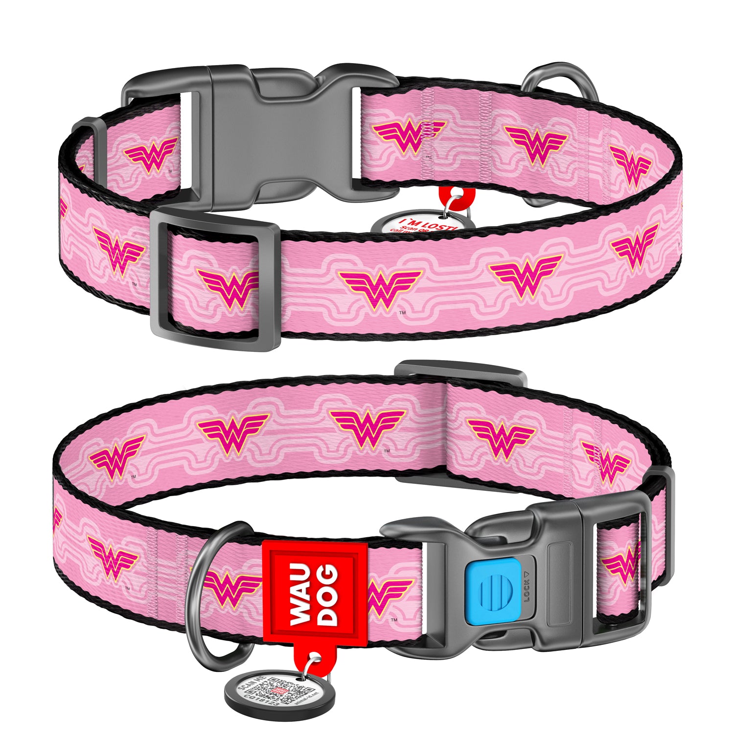 WAUDOG Nylon dog collar with QR-passport, "Wonder Woman 1"  - 0020-2015