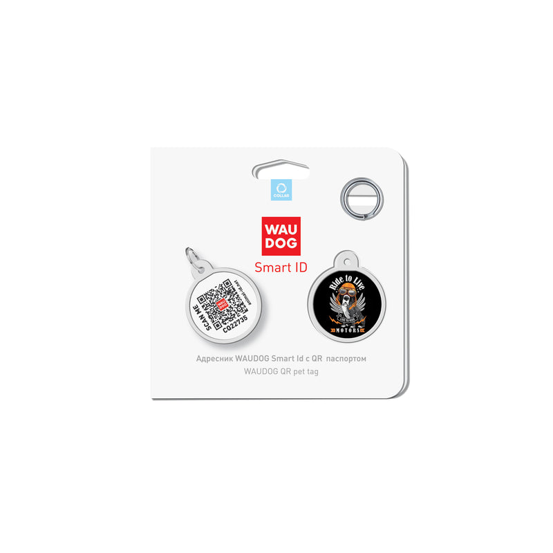 WAUDOG Smart ID metal pet tag with QR-passport, "Ride to live" -0625-0207