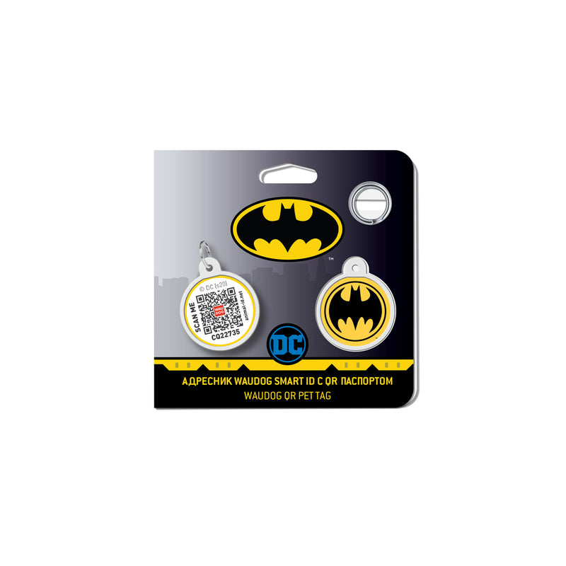 WAUDOG Smart ID metal pet tag with QR-passport, "Batman logo" -0625-1006