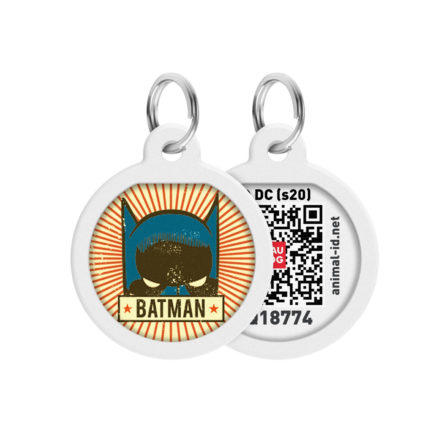 WAUDOG Smart ID metal pet tag with QR-passport, "Batman vintage" -0625-1008