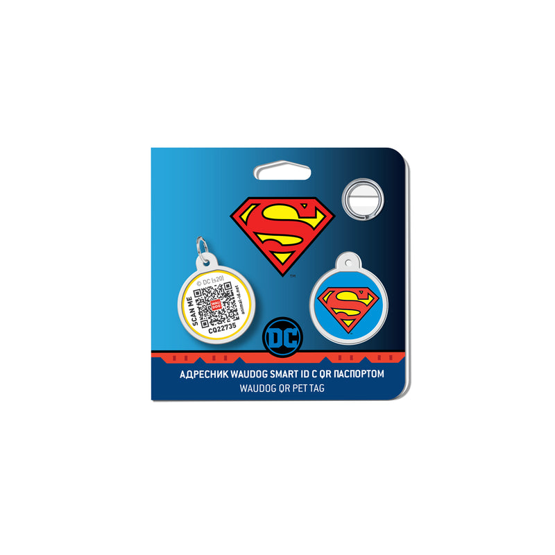 WAUDOG Smart ID metal pet tag with QR-passport, "Superman is hero"  -0625-1009