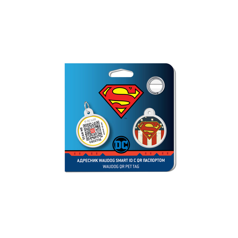 WAUDOG Smart ID metal pet tag with QR-passport, "Superman America" -0625-1010