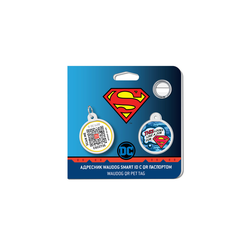 WAUDOG Smart ID metal pet tag with QR-passport, "Work for Superman" -0625-1016
