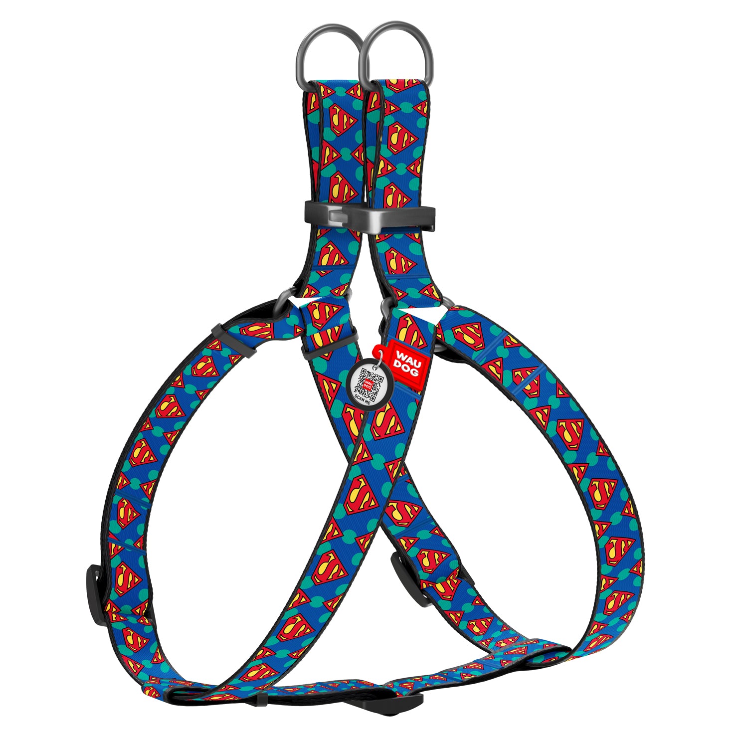 WAUDOG Nylon dog harness with QR-passport, "Superman Logo" - 0720-2006