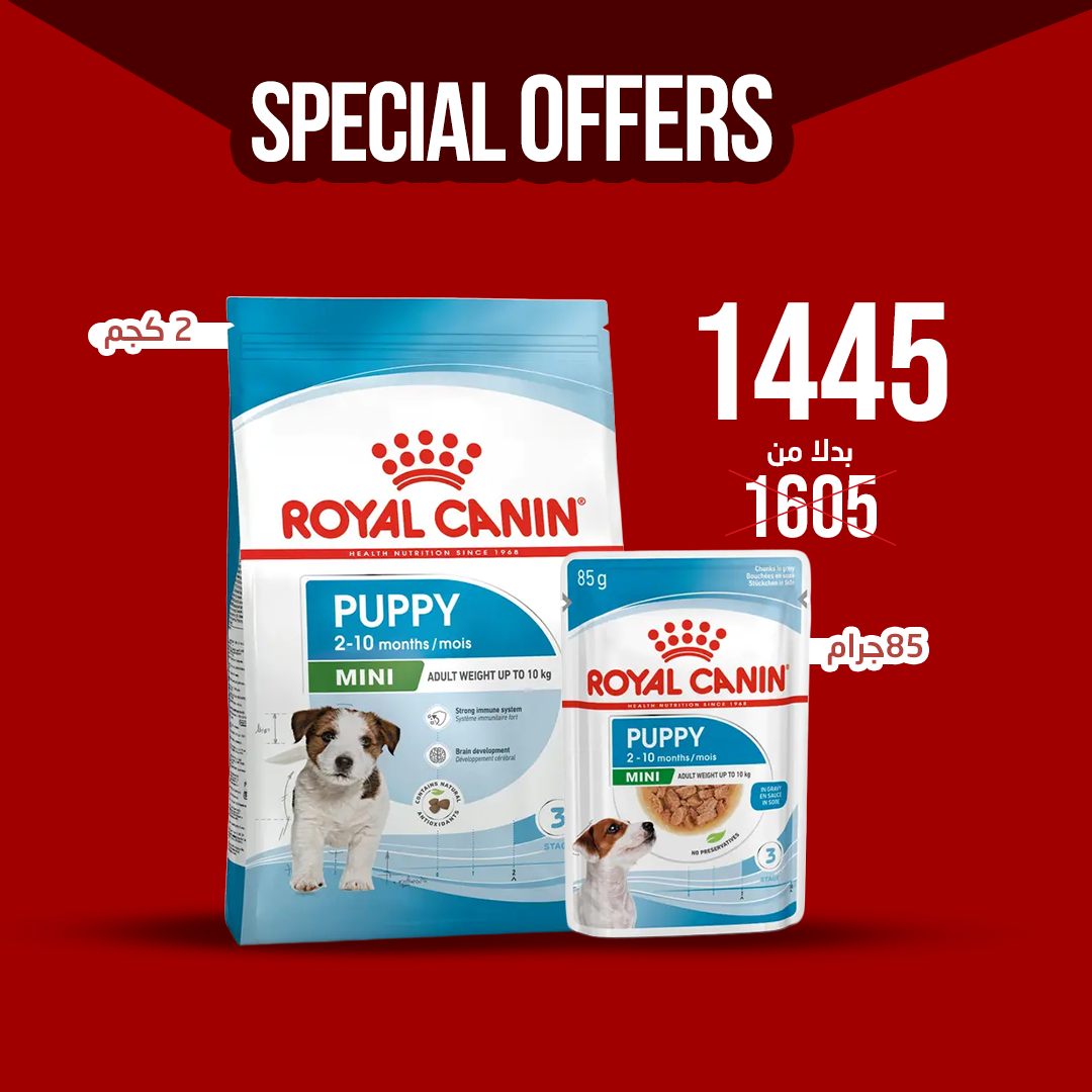 Royal Canin Mini Puppy 2Kg Dry food for small dogs - Adult weight up to 10 KG From 2 to 10 months old + Royal Canin Mini Puppy in Gravy (85 g\pouch) wet food for small dogs - Adult weight up to 10 KG From 2 to 10 months old