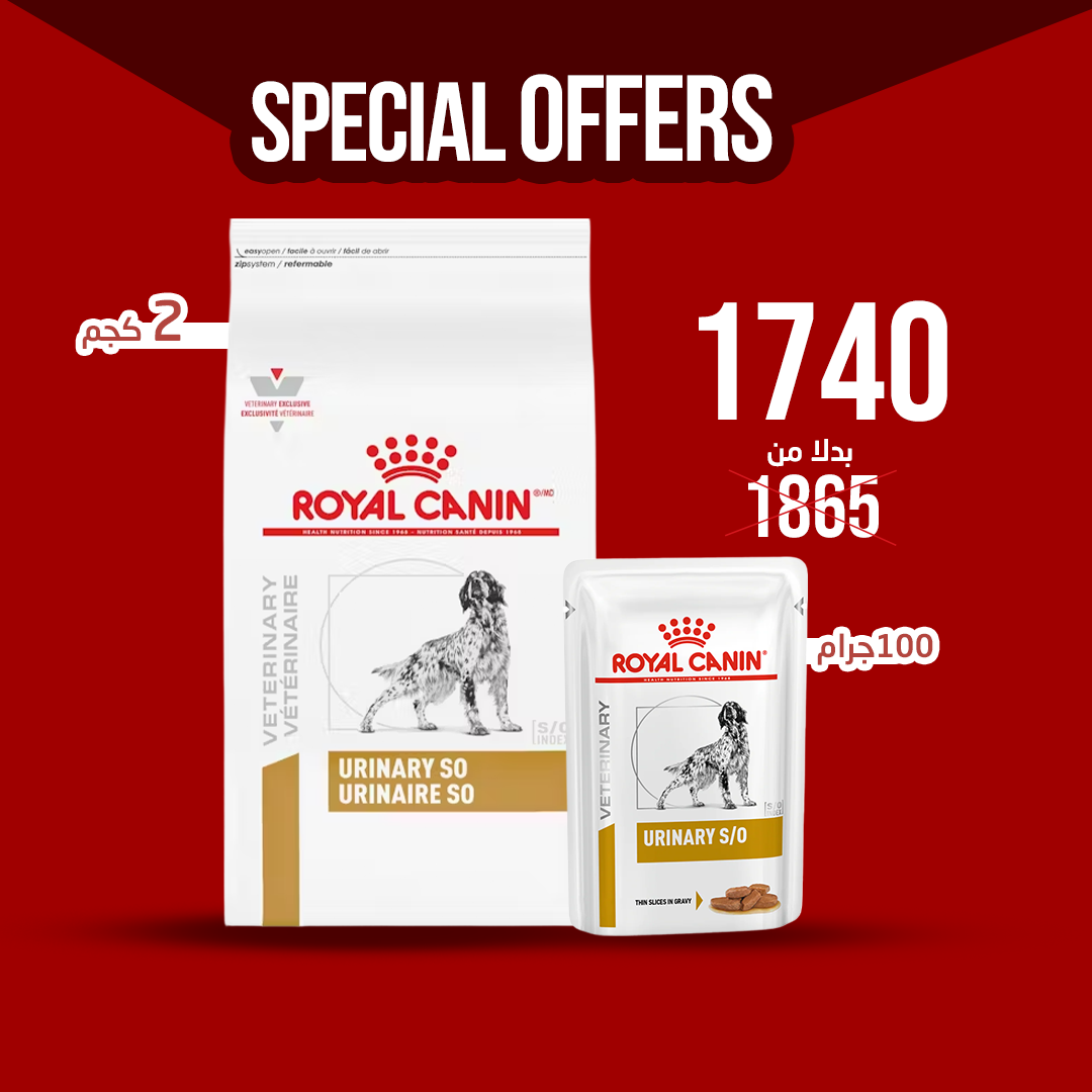 Royal Canin Urinary S/O - Canine (2 Kg) Dry food for urinary tract disease + Royal Canin Urinary S/O Gravy - Canine (100g\ Pouch) – Wet food for urinary tract disease  12 pouches per box