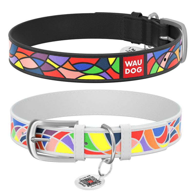 WAUDOG Design genuine leather dog collar with QR passport, "Vitrage"-36651