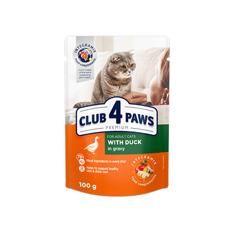 CLUB 4 PAWS PREMIUMfor adult catsWITH DUCK IN GRAVY 100g