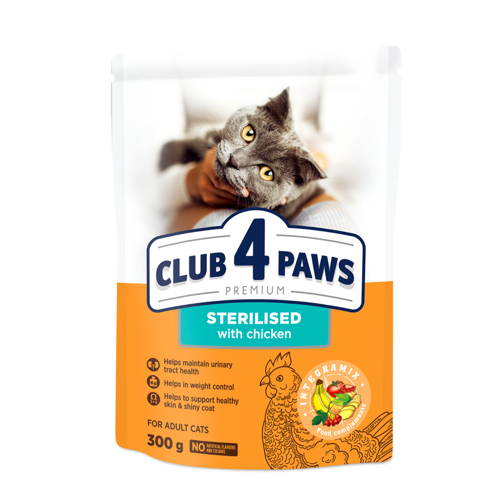 CLUB 4 PAWS PREMIUM
for adult cats
STERILISED 300g