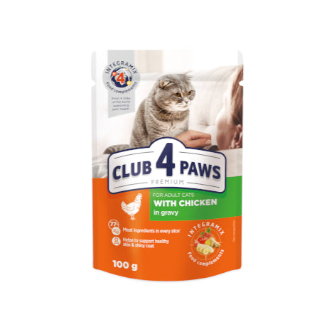 CLUB 4 PAWS PREMIUMfor adult catsWITH CHICKEN IN GRAVY 100g