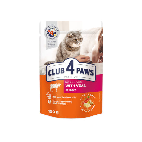 CLUB 4 PAWS PREMIUMfor adult catsWITH VEAL IN GRAVY 100g