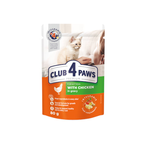 CLUB 4 PAWS PREMIUMfor kittensWITH CHICKEN IN GRAVY 80g