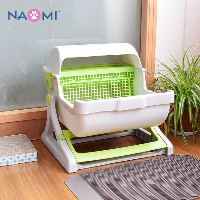 "Semi-automatic Cat Litter Box with Side Door Size: 45.7*48.9*53.5CM Color : Orange - Pink - Green"