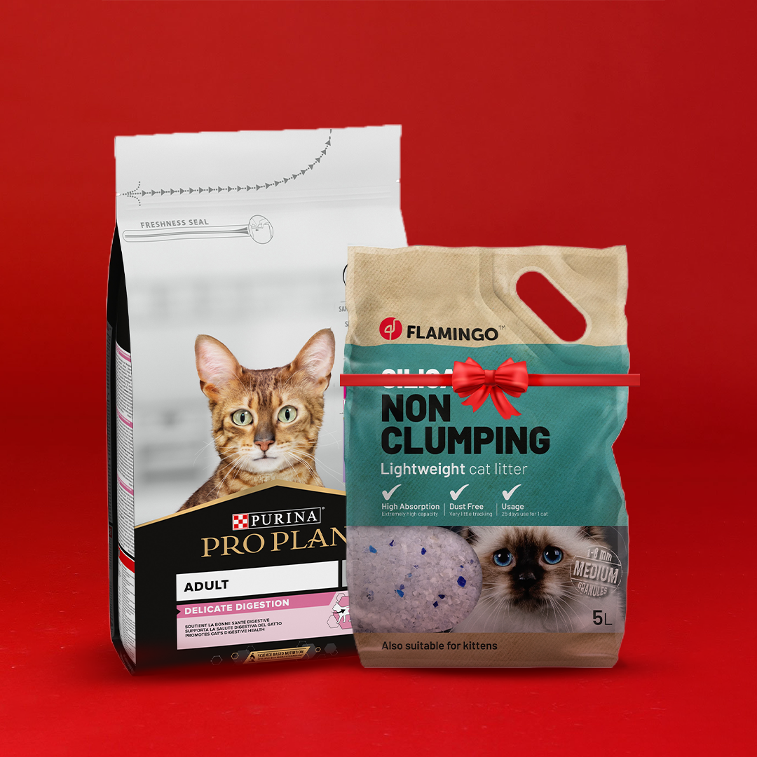 Cat Care Bundle: Purina Pro Plan Adult Delicate Digestion Cat Food + Flamingo Crystal 5L🏷️🔖