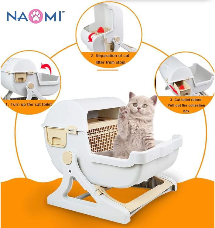 "Semi-automatic Cat Litter Box with Side Door Size: 45.7*48.9*53.5CM Color : Orange - Pink - Green"