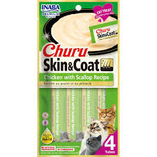 Inaba Churu Skin and Coat Care Chicken with Scallop Treat for Cat 14 g, 4-Pack