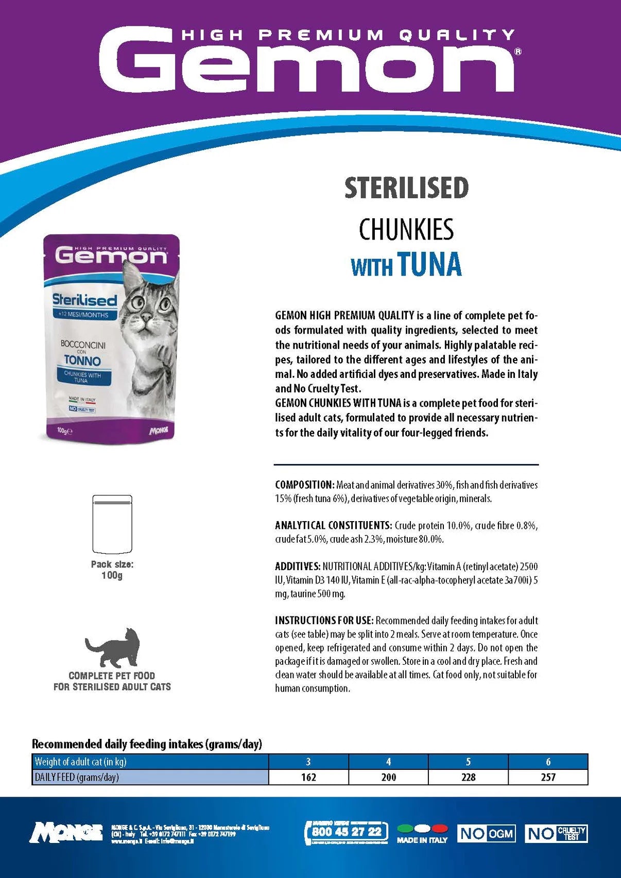 GEMON High Premium Chunks Tuna Cat Wet Food Pouch 100g