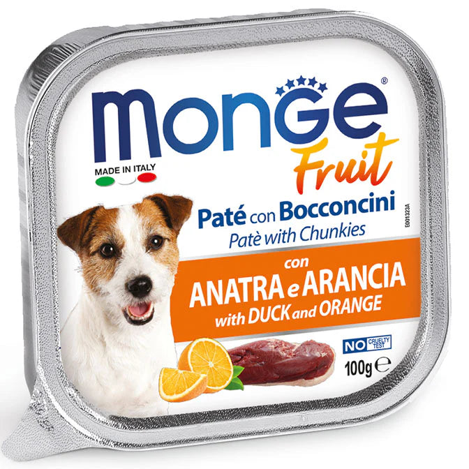MONGE Super Premium Paté with Chunks Duck&Orange Dog Wet Food 100g