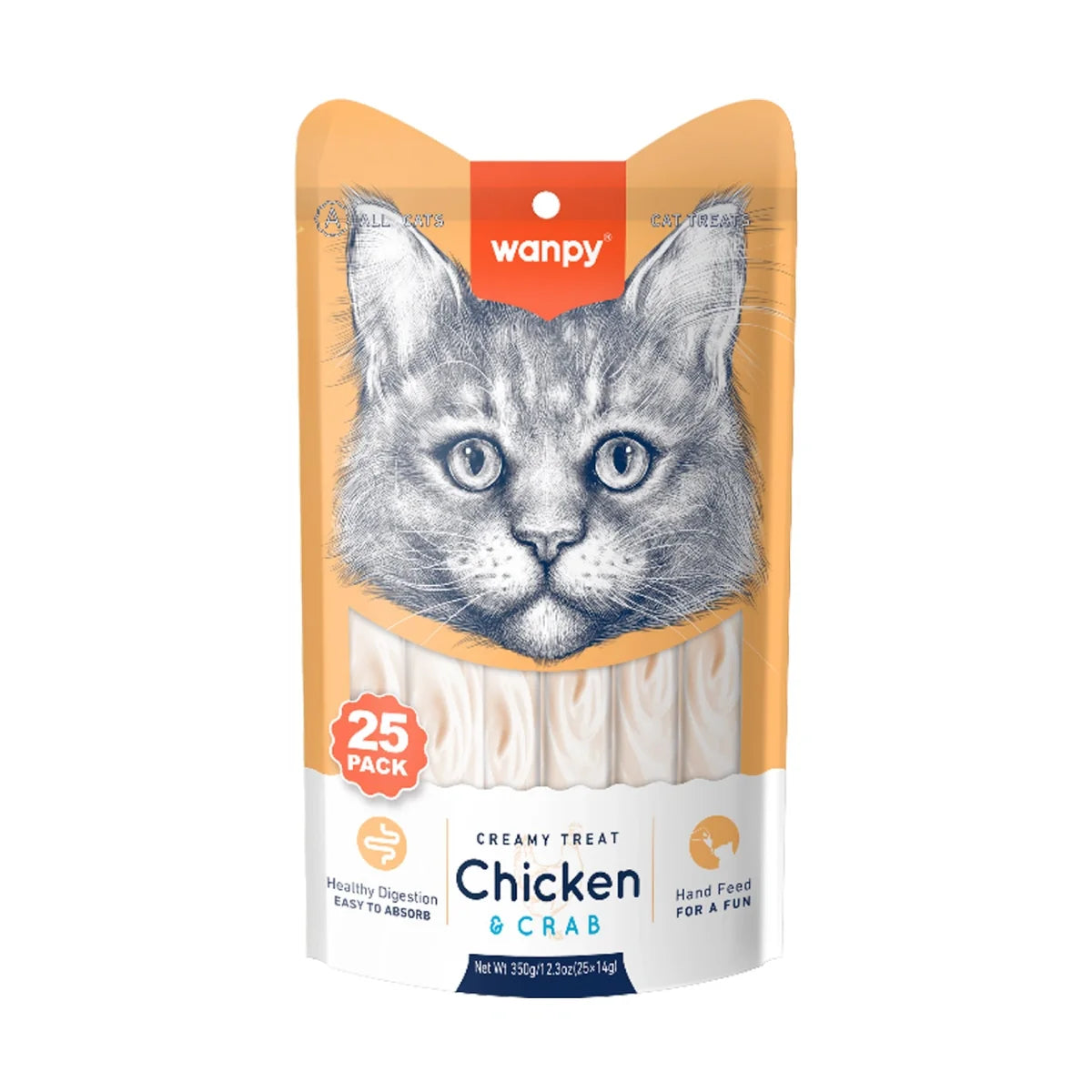 Wanpy Creamy Lickable Cat Treats Chicken& Crab Flavor 25pcs | 14g Each