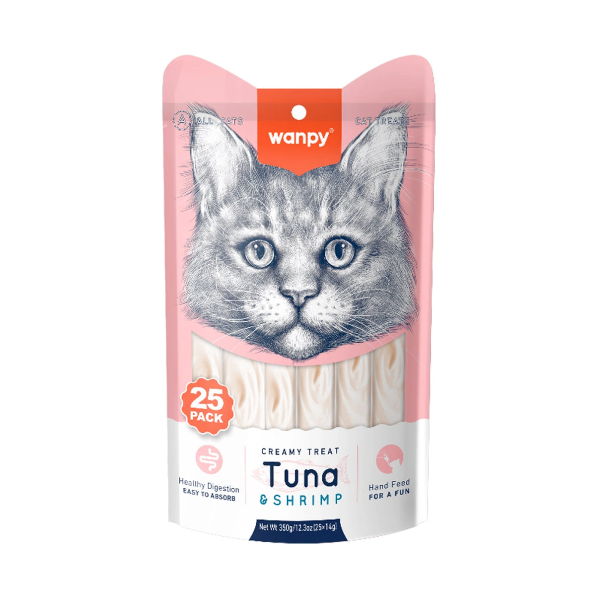 Wanpy Creamy Lickable Cat Treats Tuna & Shrimp Flavor 25pcs | 14g Each