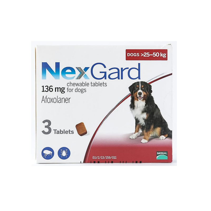 Nexgard Chewable Tablet | Kill Ticks | Fleas | Lice | 136mg  From 25to 50 kg 1 Tablet price for one tablet