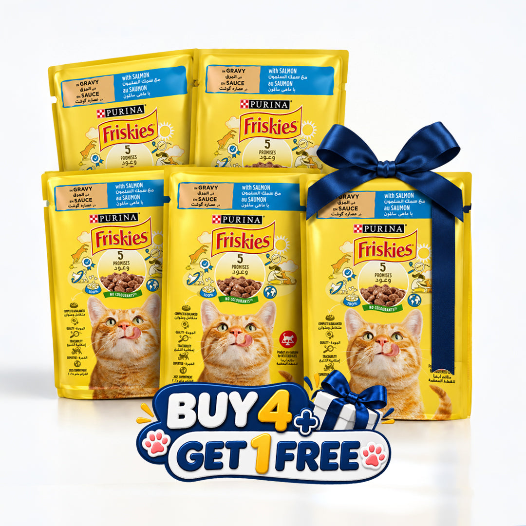Buy 4 Get 1 | Purina Friskies Salmon Chunks in Gravy Wet Cat Food Pouch 85g