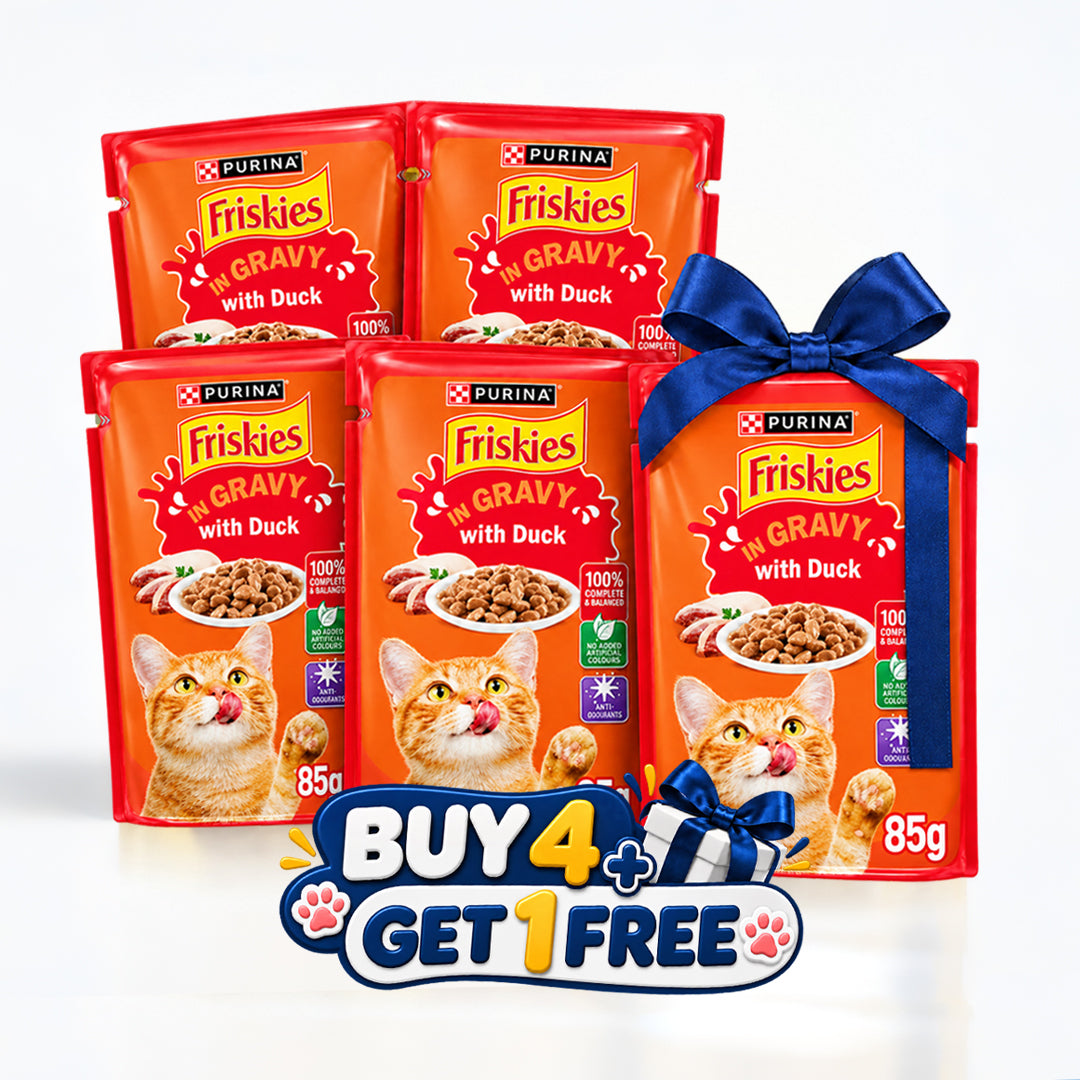 Buy 4 Get 1 | Purina Friskies Duck Chunks in Gravy Wet Cat Food Pouch 85g