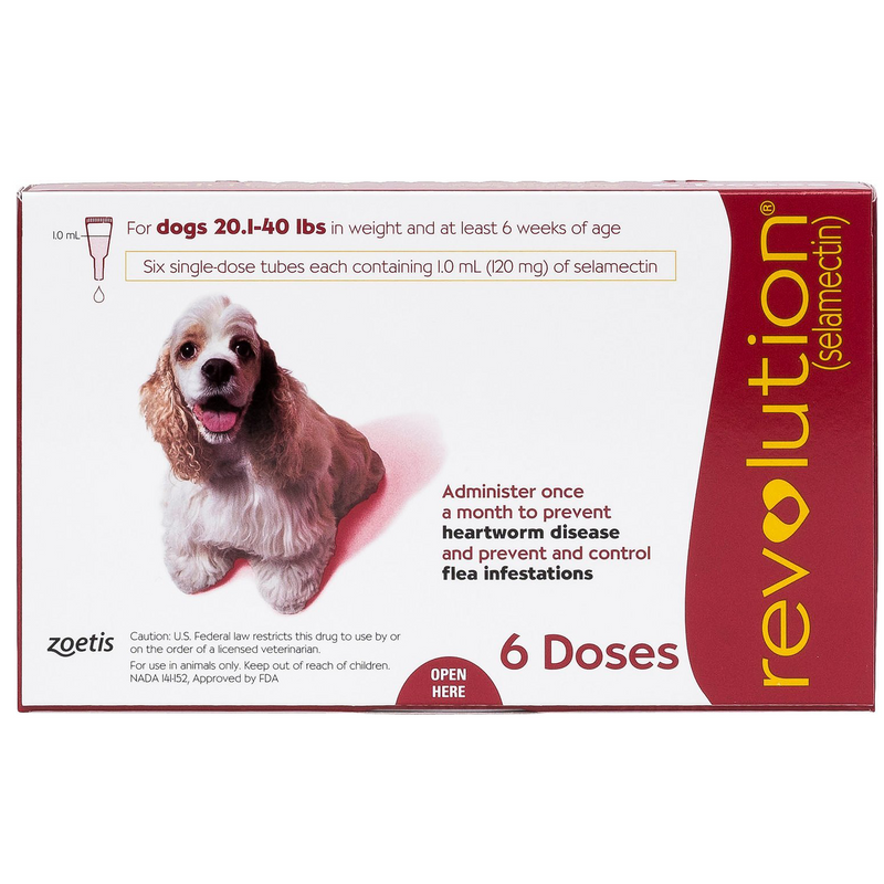 Revolution Topical Solution for Dogs, 20.1-40 lbs - 1 Pipette(Red Box)