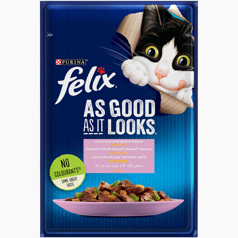 PURINA FELIX As Good as it Looks with Trout and Green Bean Wet Cat Food Pouch 85g